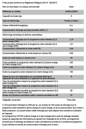 Sèche-linge Haier HD90-A2959R-FR