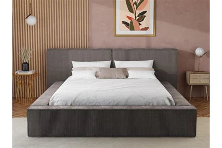 Lit 2 Places avec Coffre 180 X 200 Cm - Velours Côtelé - Taupe - Timano