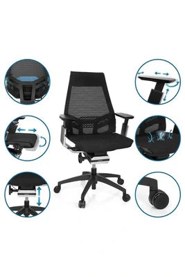 Fauteuil De Bureau Hjh Office Chaise De Bureau / Chaise Bureau Genidia Smart Black Cm Tissu Maille Noir Al Chrome
