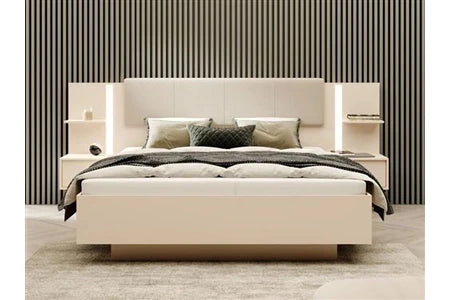 Lit 2 places avec chevets 160 x 200 cm - Avec LEDS - Beige - ELYNIA
