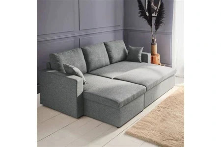 Canapé d'angle Convertible en tissu Gris clair - Ida - 3 places