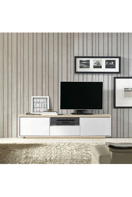 Meuble Tv Pegane Meuble Tv Coloris Blanc / Chene Cambrian - Longueur 183 X Profondeur 35 X Hauteur 46 Cm --