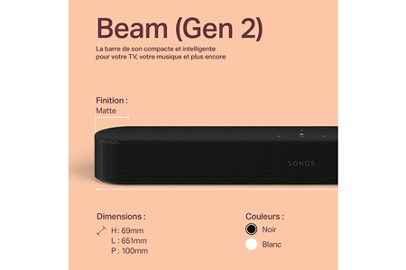 Barre De Son Sonos Beam Gen 2 Noir Dolby Atmos