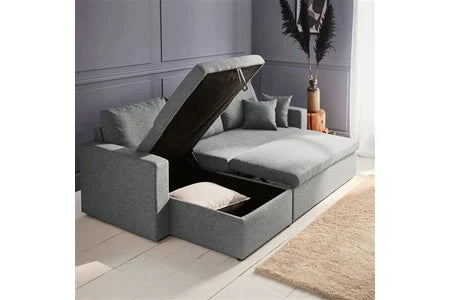 Canapé d'angle Convertible en tissu Gris clair - Ida - 3 places