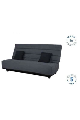 Clic-Clac Dunlopillo Banquette Clic Clac - Tissu Gris + 2 Coussins Noir - L 194 X P 98 X H 102 Cm - Made In France - Alex