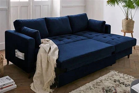 Canapé D'angle Lisa Design Anna - Canapé D'angle Convertible - Avec Coffre - 4 Places - Style Contemporain - Droit - Bleu Nuit