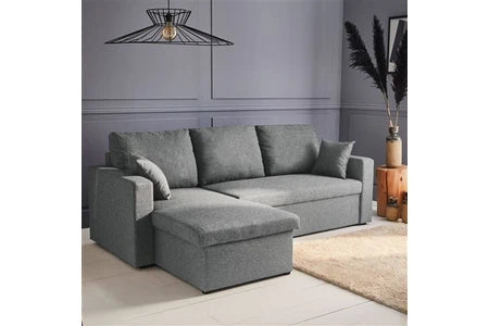 Canapé d'angle Convertible en tissu Gris clair - Ida - 3 places