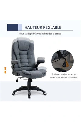 Fauteuil De Bureau Vinsetto Fauteuil De Bureau Direction Ergonomique Hauteur Réglable Dossier Inclinable Toile De Lin Gris Chiné