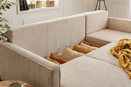 Canapé d'angle Lisa Design Charlie - canapé d'angle réversible - convertible avec coffre - en velours côtelé - 4 places - style contemporain - Beige