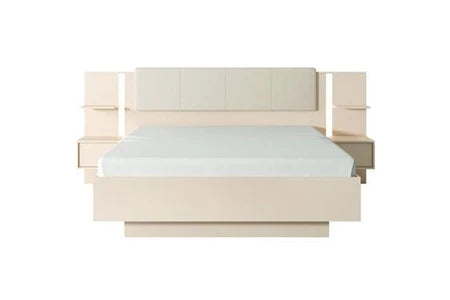 Lit 2 places avec chevets 160 x 200 cm - Avec LEDS - Beige - ELYNIA