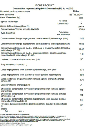 Sèche-linge Beko Ironfinish B5T48243W
