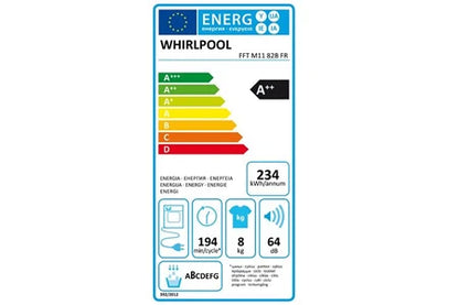 Sèche-linge Whirlpool à pompe à chaleur avec condenseur 60cm 8kg FFTM1182BFR