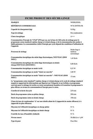 Sèche-linge Whirlpool W7XD95WRFR