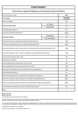 Sèche-linge Beko D34H28393A