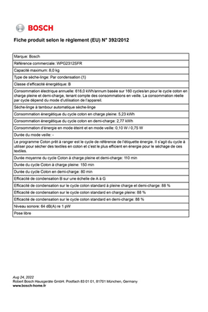 Sèche-linge Bosch Serenity WPG2312SFR