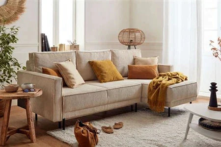 Canapé d'angle Lisa Design Charlie - canapé d'angle réversible - convertible avec coffre - en velours côtelé - 4 places - style contemporain - Beige