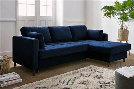 Canapé D'angle Lisa Design Anna - Canapé D'angle Convertible - Avec Coffre - 4 Places - Style Contemporain - Droit - Bleu Nuit
