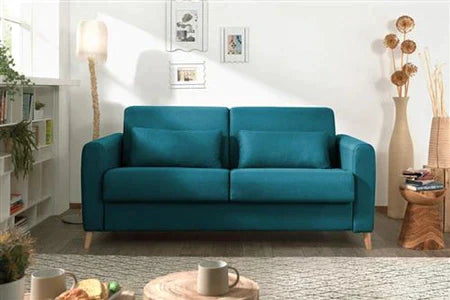 Canapé Droit Lisa Design Timo - Canapé 3 Places Convertible - Ouverture Express - Couchage Quotidien - Scandinave - Bleu Canard
