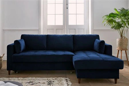 Canapé D'angle Lisa Design Anna - Canapé D'angle Convertible - Avec Coffre - 4 Places - Style Contemporain - Droit - Bleu Nuit