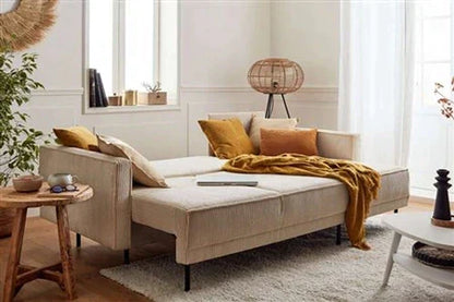 Canapé d'angle Lisa Design Charlie - canapé d'angle réversible - convertible avec coffre - en velours côtelé - 4 places - style contemporain - Beige