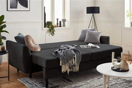 Canapé Droit Generique Nils - Canapé Droit 3 Places Convertible - Avec Coffre De Rangement - Velours - Gris