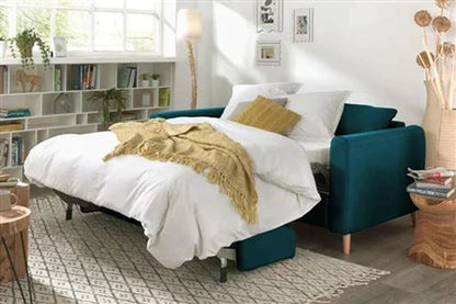 Canapé Droit Lisa Design Timo - Canapé 3 Places Convertible - Ouverture Express - Couchage Quotidien - Scandinave - Bleu Canard