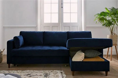 Canapé D'angle Lisa Design Anna - Canapé D'angle Convertible - Avec Coffre - 4 Places - Style Contemporain - Droit - Bleu Nuit