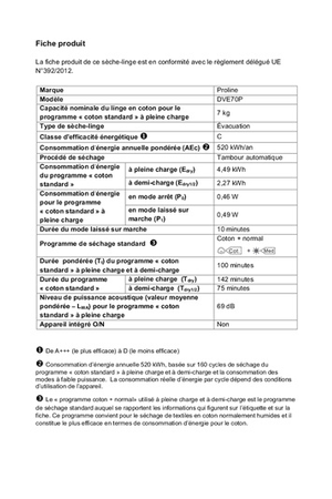 Sèche-linge Proline DVE70P