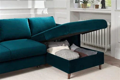 Canapé D'angle Lisa Design Brooke - Canapé D'angle Convertible - Avec Coffre - 4 Places - Style Contemporain - Droit - Bleu Canard
