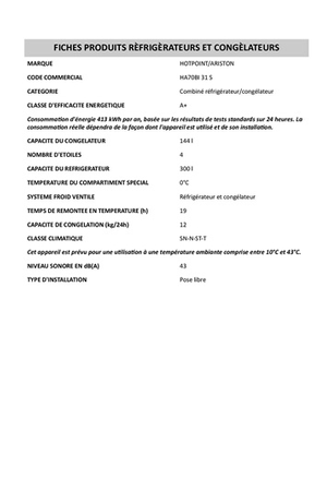 Refrigerateur congelateur en bas Hotpoint HA70BI31S