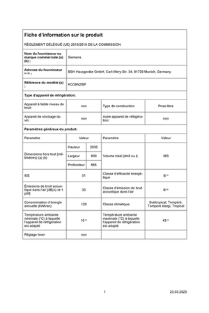 Refrigerateur congelateur en bas Siemens KG39N2IBF